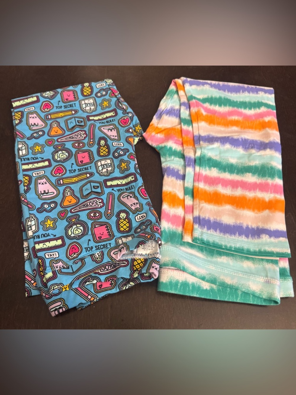 Girls Colorful Patterned capri Duo -Icons &Tie-Dye Stripes size XXL(11/12)NWOT